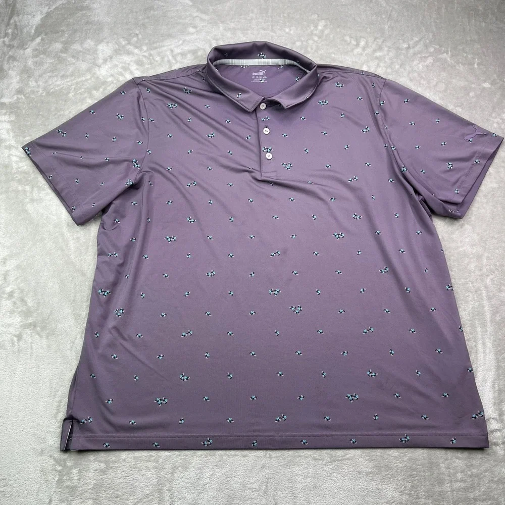Puma Mattr Foliage Golf Polo Shirt Men 2XL Purple Leaves AOP Stretch Performance